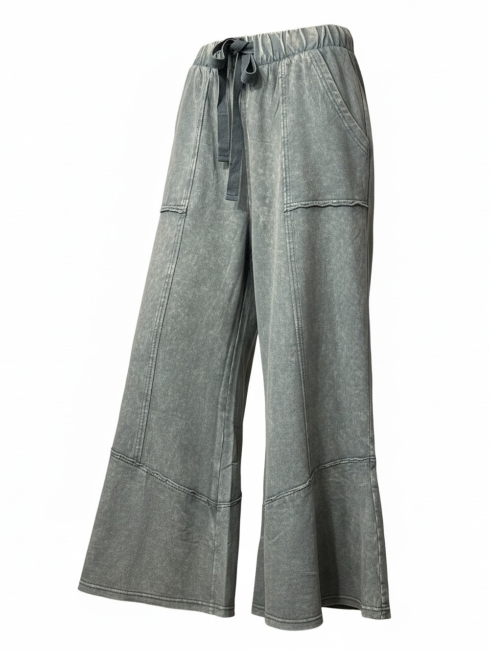 ZENANA Mineral Wash Wide Leg Palazzo Pants Gray Size M